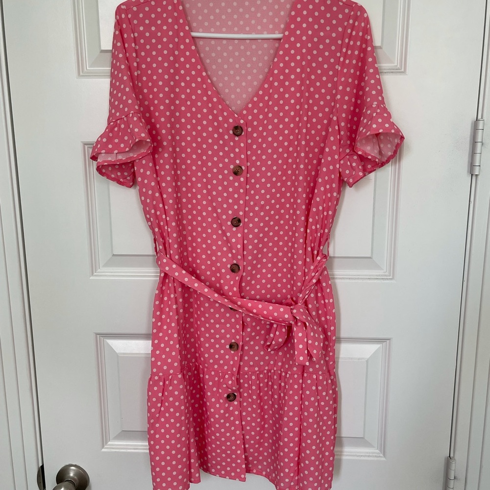 Pink polka dot Amazon dress. Size S
